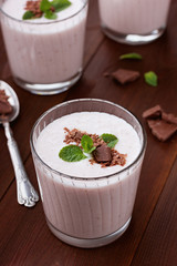 Milkshake with strawberry, chocolate and mint