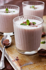 Milkshake with strawberry, chocolate and mint