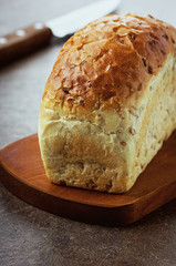 Bread on a kitchen board