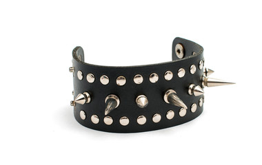 Rock style braided leather and metal bracelet