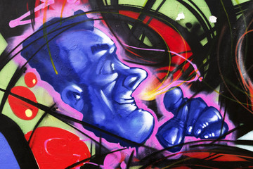Mural colorful face blue