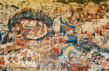 Obraz premium Over 300 year old mural paintings in Thailand.