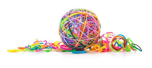 colorful wonder loom band rubber ball isolated on white