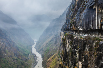 Car on road in Himalayas