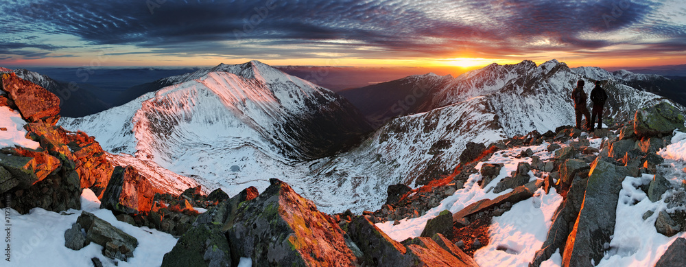 Wall mural Majestic sunset in winter mountains landscape