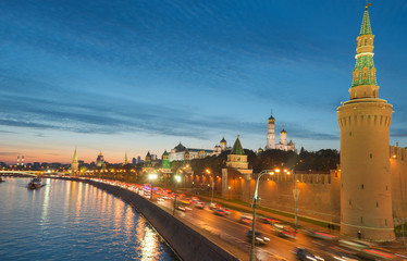 Night view of Moscow Kremlin in the summer, Russia