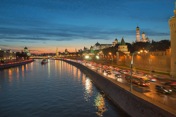 Fototapeta na wymiar Night view of Moscow Kremlin in the summer, Russia