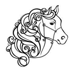 Vector Decorative Horse with Patterned Mane. Patterned design