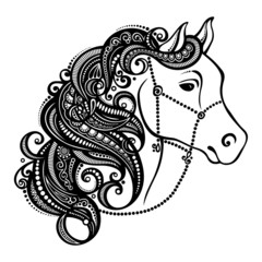 Vector Decorative Horse with Patterned Mane. Patterned design