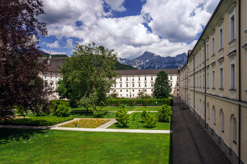 Fototapeta na wymiar Big abbey buiilding in austrian Alps