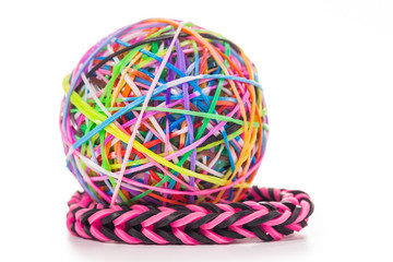 colorful wonder loom band rubber ball isolated on white