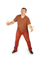 Surprised man with his hands apart