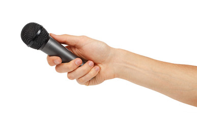Black microphone in the hand