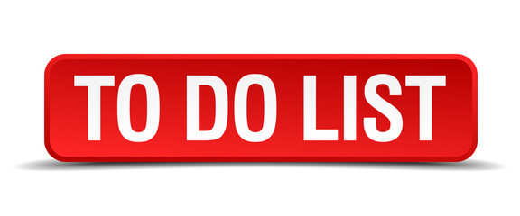 To do list red 3d square button isolated on white