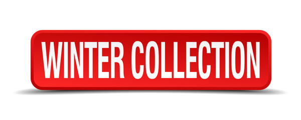 Winter collection red 3d square button isolated on white