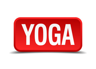 Yoga red 3d square button isolated on white