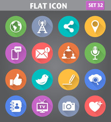 Social Network and Internet Icons set in flat style with long sh