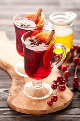 Christmas hot drink mulled wine with spices and honey