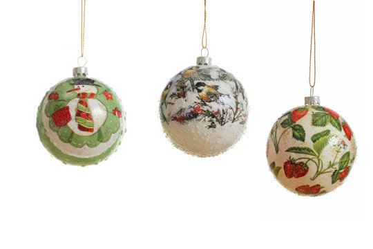 Christmas baubles made by technique decoupage