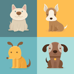 Vector set of cartoon dogs in flat style