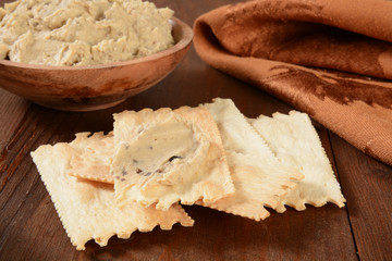 Flatbread crackers with hummus
