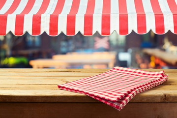 Retro wooden counter with tablecloth