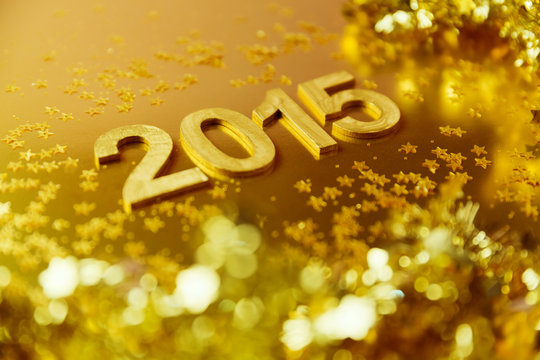 New Year 2015  golden background. Shallow depth of field