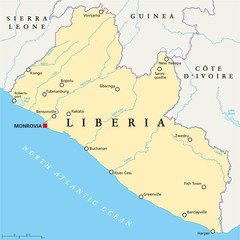 Liberia Political Map - obrazy, fototapety, plakaty