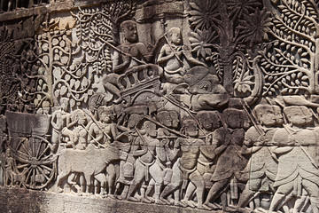 Fototapeta na wymiar Fresco Angkor Wat/ Angkor Thom. The ancient ruins of a historic