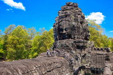 The ancient ruins of a historic Khmer temple in the temple compl