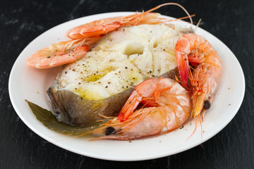 boiled fish with boiled shrimps