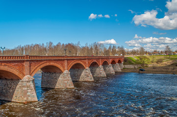 Red brick bridge in Kuldiga, Latvia
