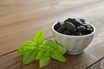 Olives with fresh basil