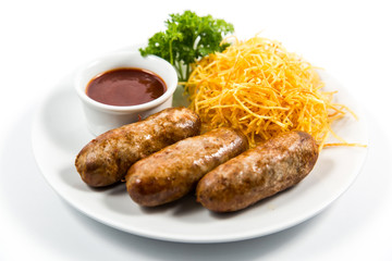 pork sausages with potatoes