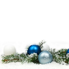 Fototapeta na wymiar Christmas blue and silver balls, selective focus