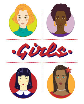 4 портрета девушек различных рас