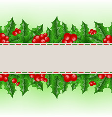 Christmas card with holly berry branches