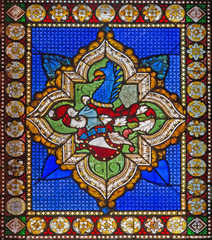 Bologna - symbolic dragon from heraldry on windowpane