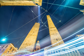 Asinelli Tower, one of the main sights in Bologna, Italy. Night © jovannig