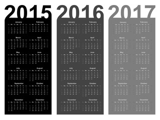 Simple Calendar year 2015, 2016, 2017, vector