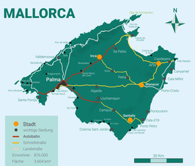 Landkarte: Mallorca | Vector mit Legende Grün - I / IV