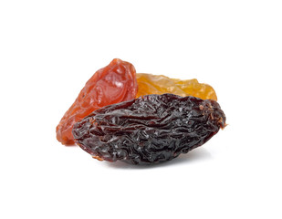 Dried raisins on a white background