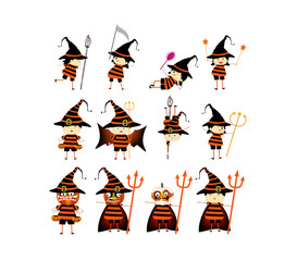 Happy Halloween. Funny little children in colorful costumes