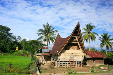 Fototapeta na wymiar Traditional Batak house on Samosir island, Sumatra, Indonesia