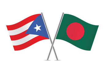 Puerto Rican and Bangladeshi flags. Vector illustration.