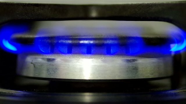 Gas burner burning blue flame