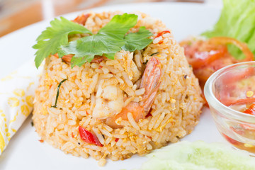 fried rice with shrimp close up