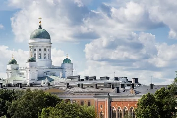 Fototapete Skandinavien Helsinki Cathedral on cloudy day
