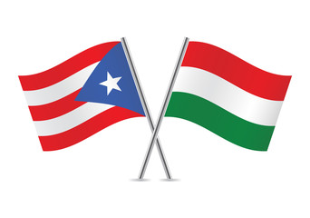 Puerto Rican and Hungarian flags. Vector illustration.