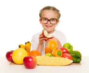 little girl with fruits and vegetables